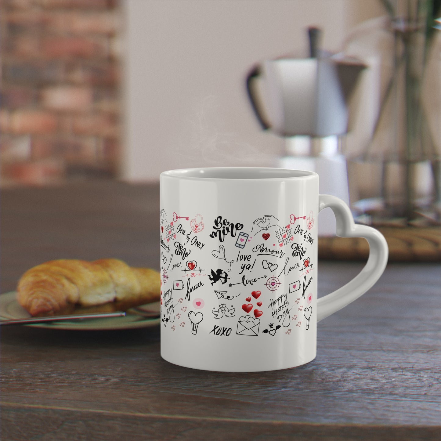 Heart-Shaped Mug with Love Language Print | "Cup Full of Love" | Hot Chocolate Memories or Tea for Two