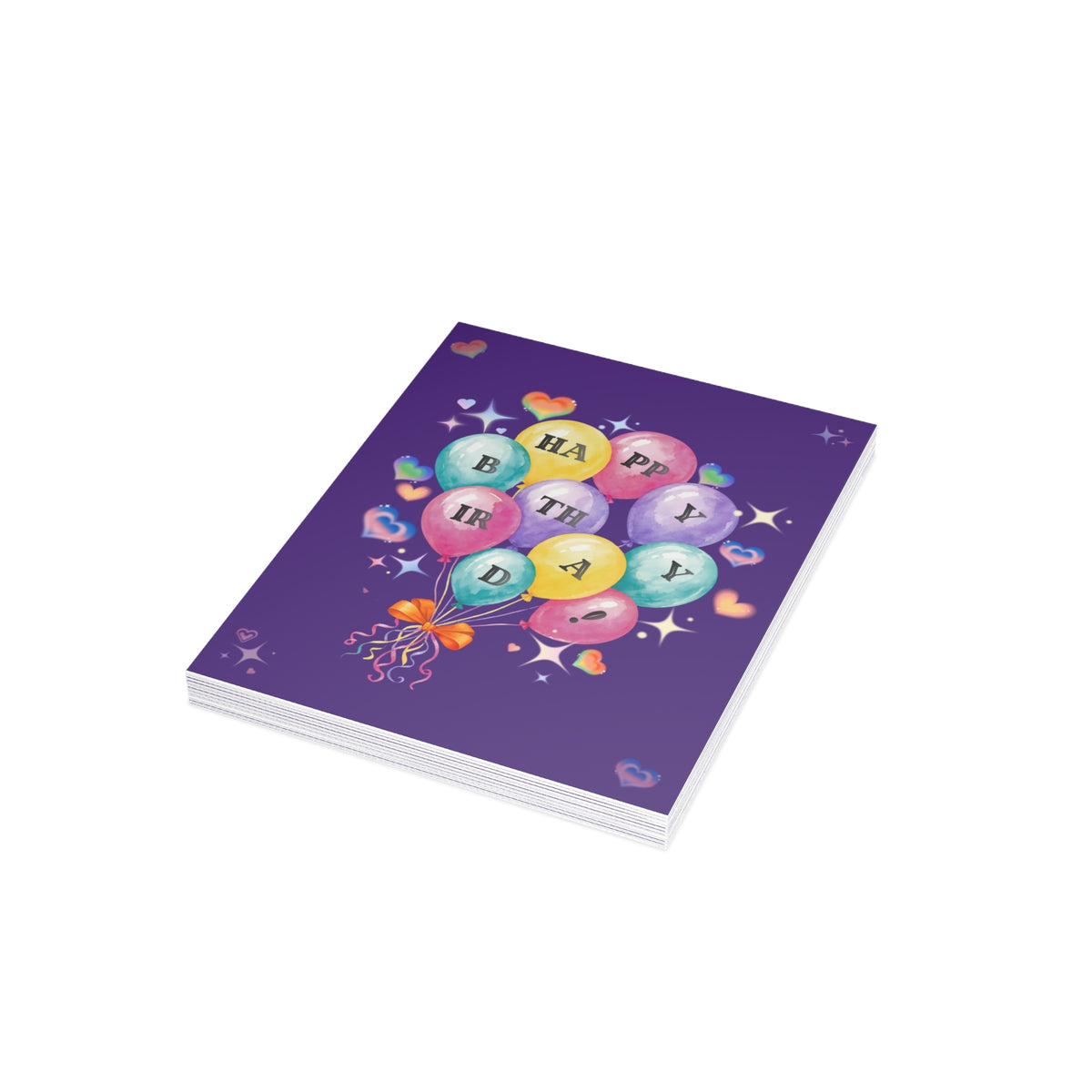 Birthday Balloon Greeting Card | Colorful Happy Birthday | Balloon Bouquet on Purple (1pc, 10pc)