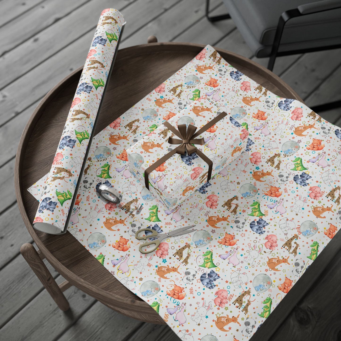 Neutral Baby Shower & Toddler Gift Wrap | Little Hugs | Cute Hugging Critters Wrapping Paper