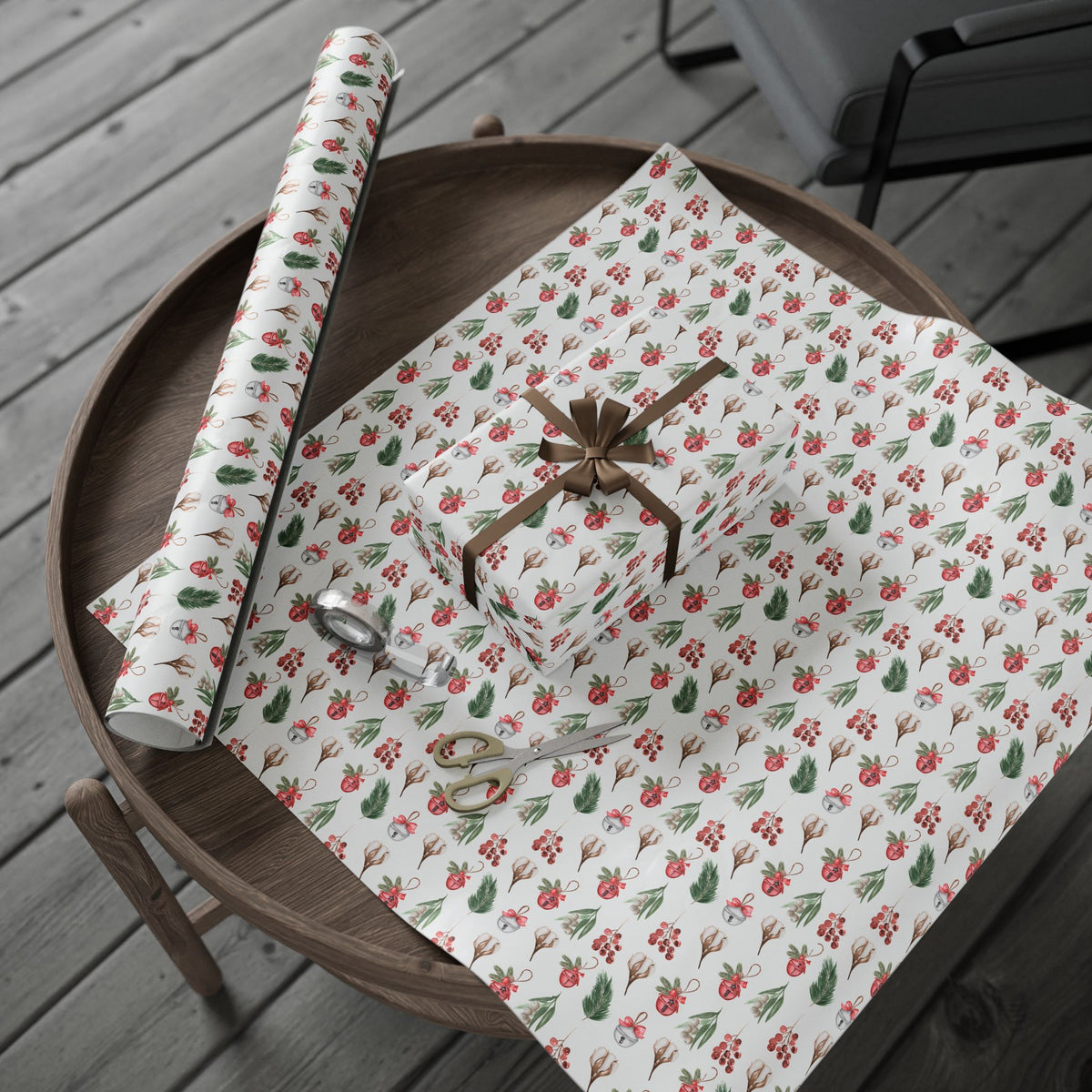 Holiday Botanical Gift Wrap | Bells and Floral Wrapping Paper