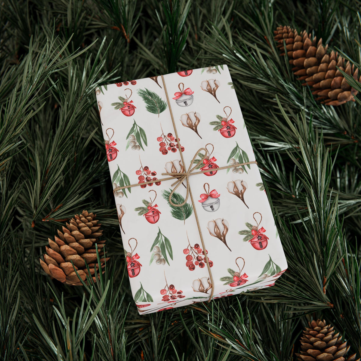 Holiday Botanical Gift Wrap | Bells and Floral Wrapping Paper