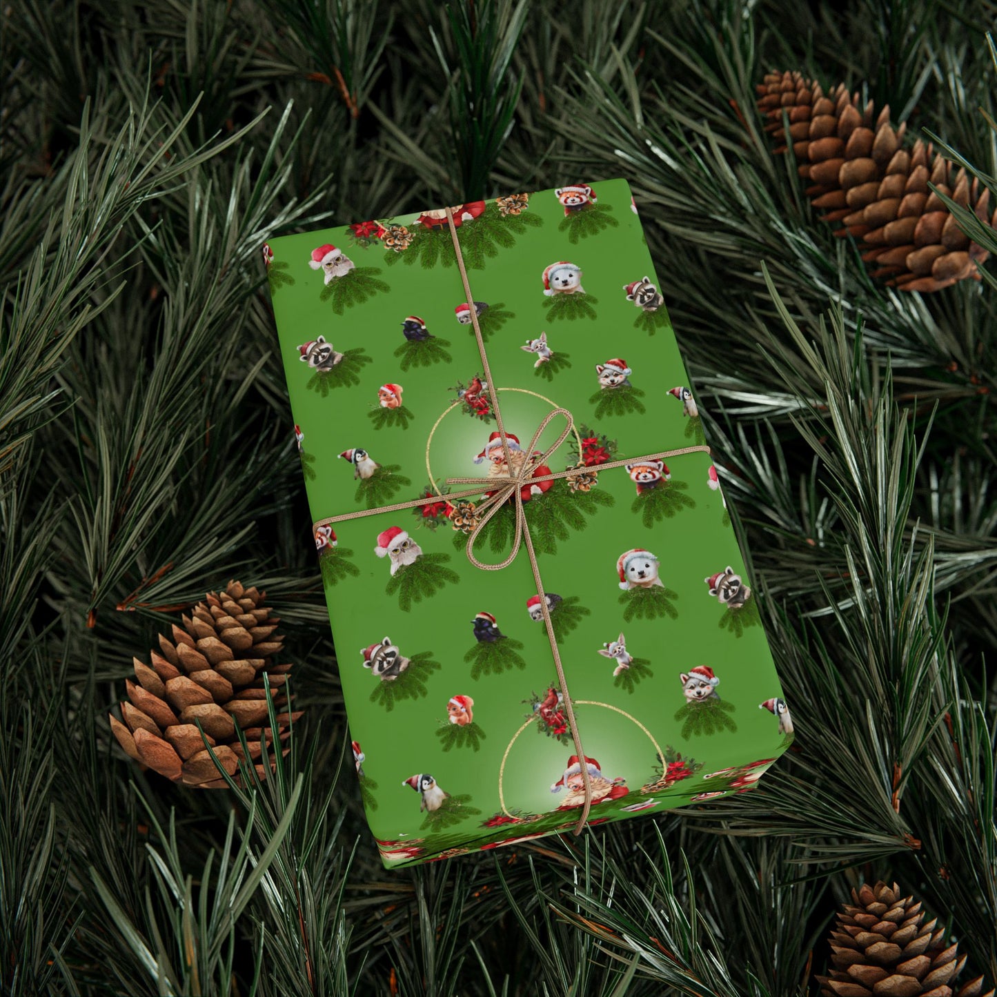 Santa and Critters (Lt.Green) | Wrapping Paper