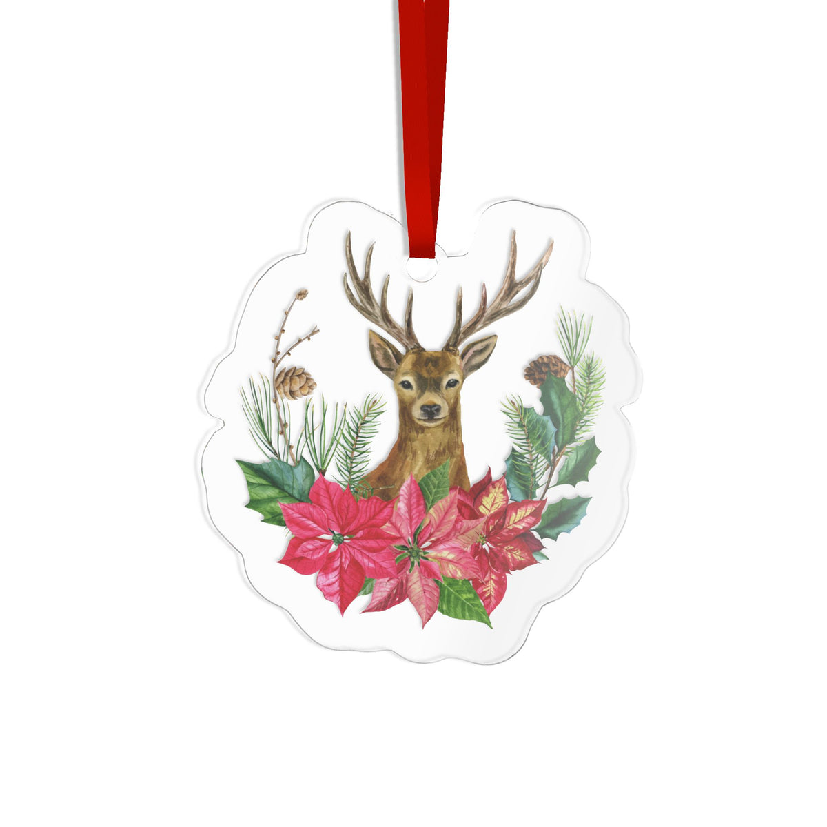Stag Poinsettia Acrylic Ornament