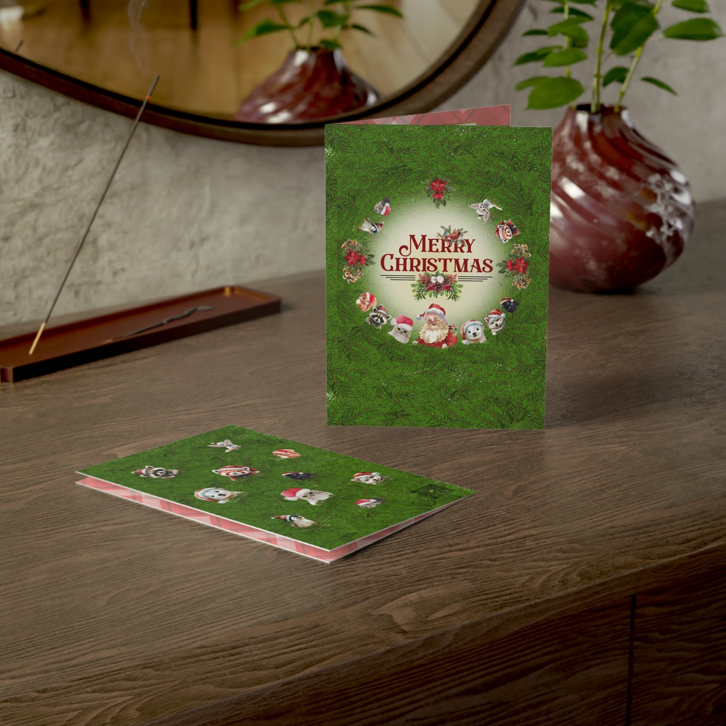 Merry Christmas | Santa and Critters | Greeting Cards
