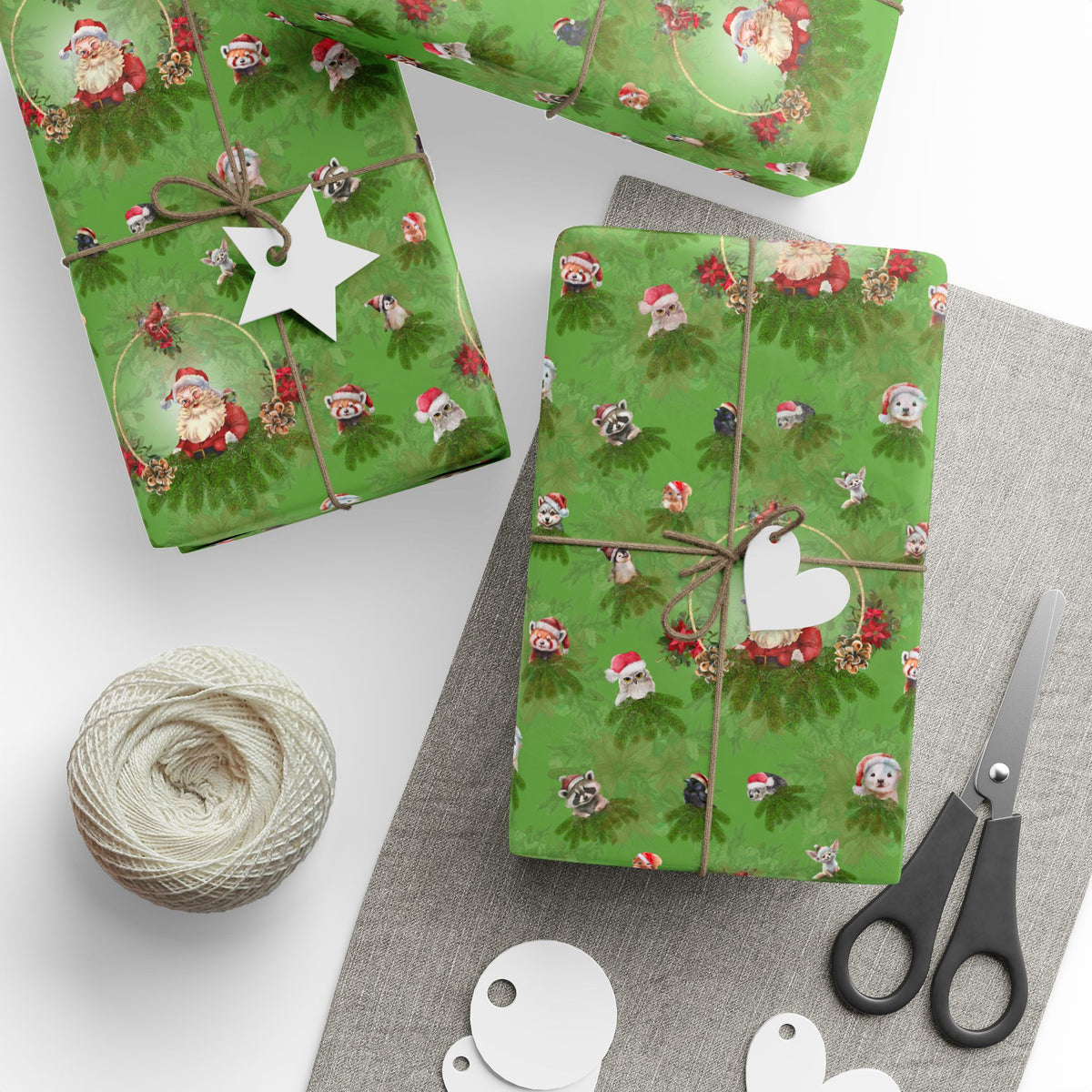 Santa and Critters | Cute Animals in Santa Hats Wrapping Paper