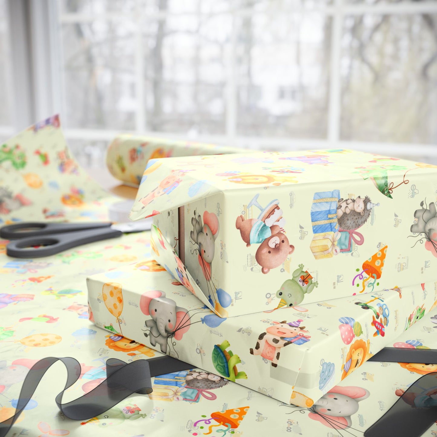 Cutie Critters Custard Party | Birthday Kids Gift Wrap Roll | Animal Party Wrapping Paper