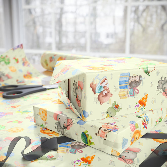 Cutie Critters Custard Party | Birthday Kids Gift Wrap Roll | Animal Party Wrapping Paper