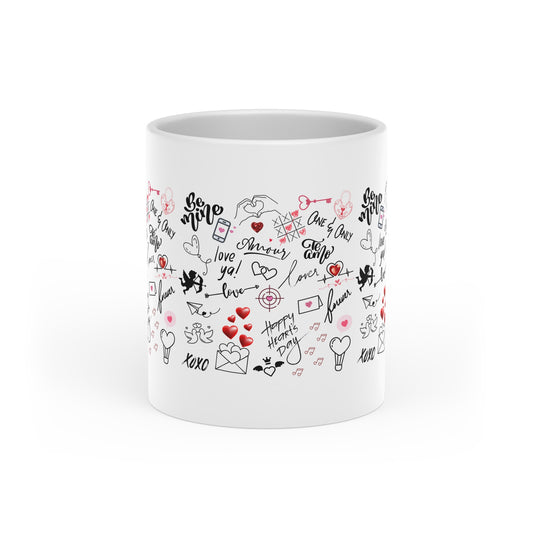 Heart-Shaped Mug with Love Language Print | "Cup Full of Love" | Hot Chocolate Memories or Tea for Two
