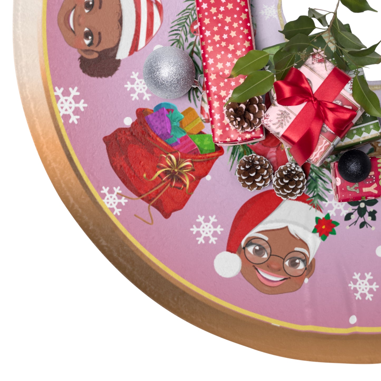 Santa Family | Plush Fleece Tree Skirt | Holiday Decor