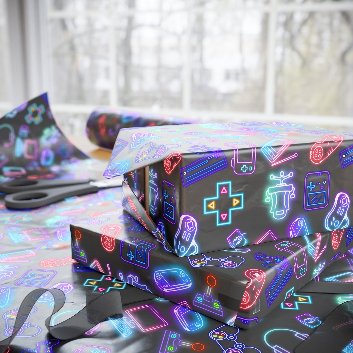 Neon Gamers Den Gift Wrap | Join Like Subscribe Now | Gamers Lifetime Membership Wrapping Paper
