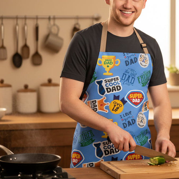 Dad Trophy Pattern Apron | Super Cool Dad Kitchen Apron