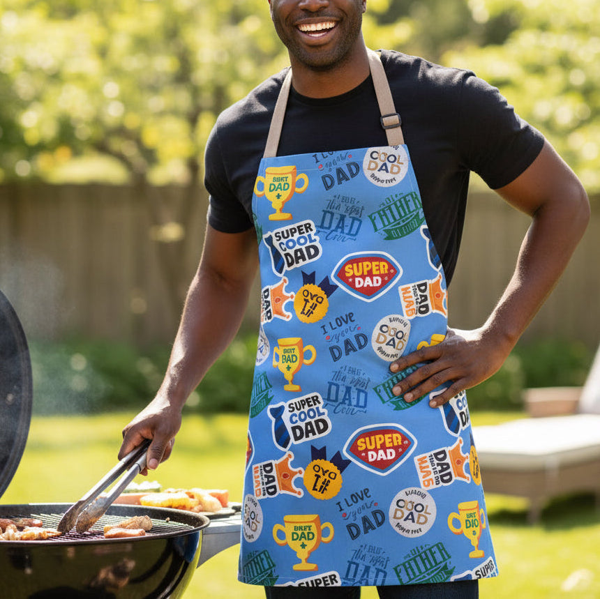 Dad Trophy Pattern Apron | Super Cool Dad Kitchen Apron