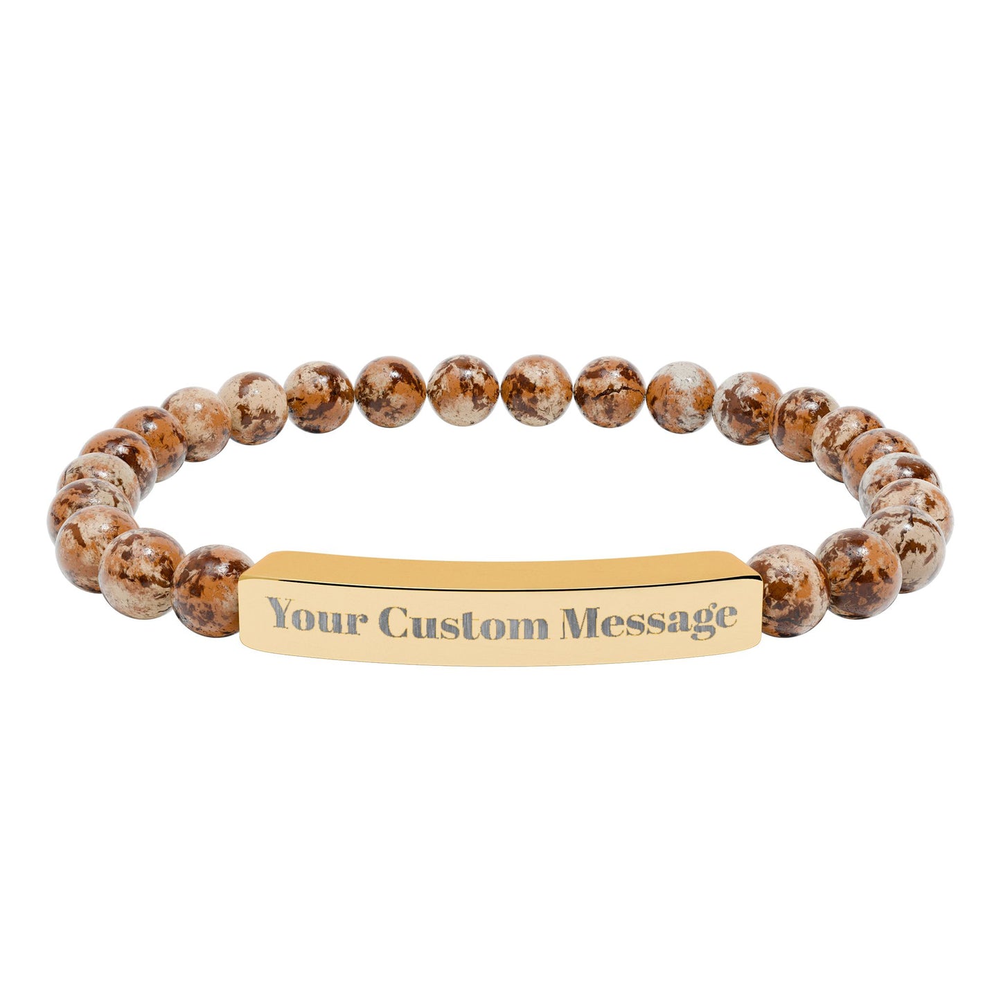 Custom Engravable Natural Stone Bead Bracelet — Custom Message Bar