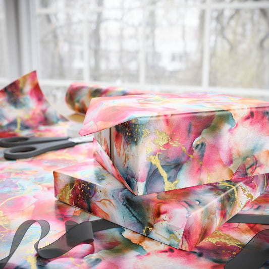 Pink Gold Marble Swirl Gift Wrap Roll | Decor Paper All Use | Colorful Abstract Wrapping Paper for Birthdays & Holidays