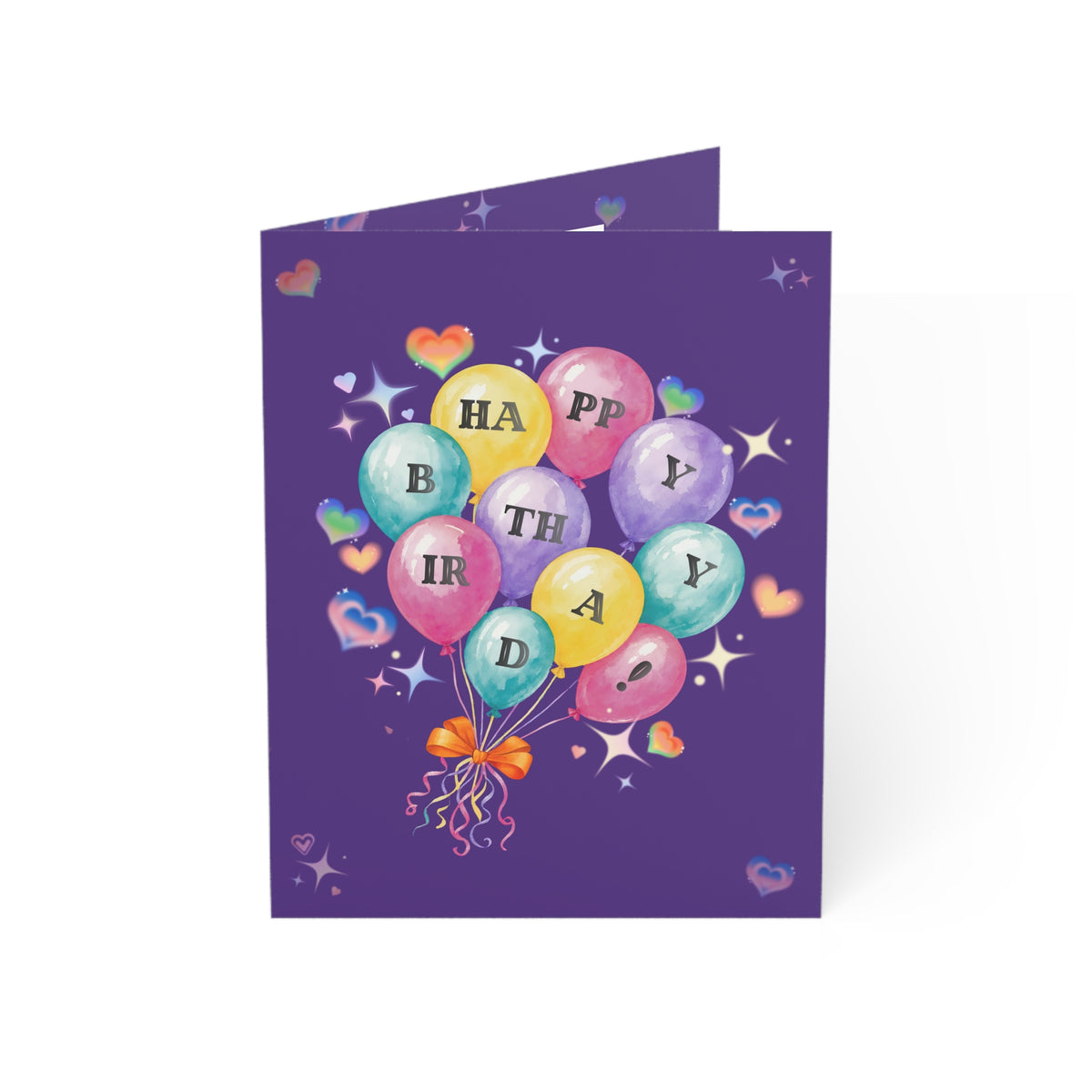 Birthday Balloon Greeting Card | Colorful Happy Birthday | Balloon Bouquet on Purple (1pc, 10pc)