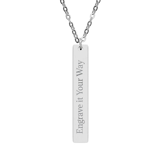 Engraved Vertical Bar Necklace — Personalized Initials or Message, Sterling Pendant Gift