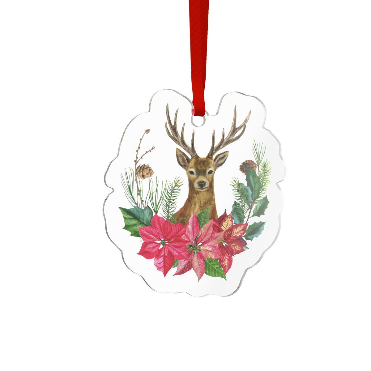 Stag Poinsettia Acrylic Ornament