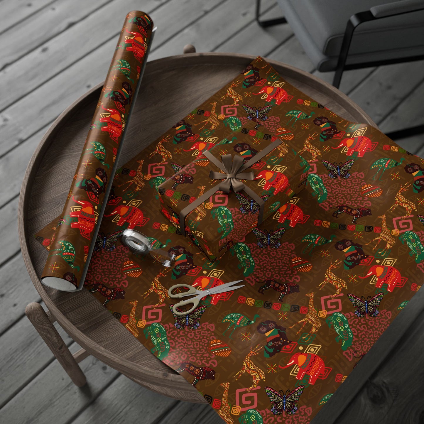 Wrapping Papers - Savannah Safari (Deep Earth) Animals and Africa Prints Gift Wrap