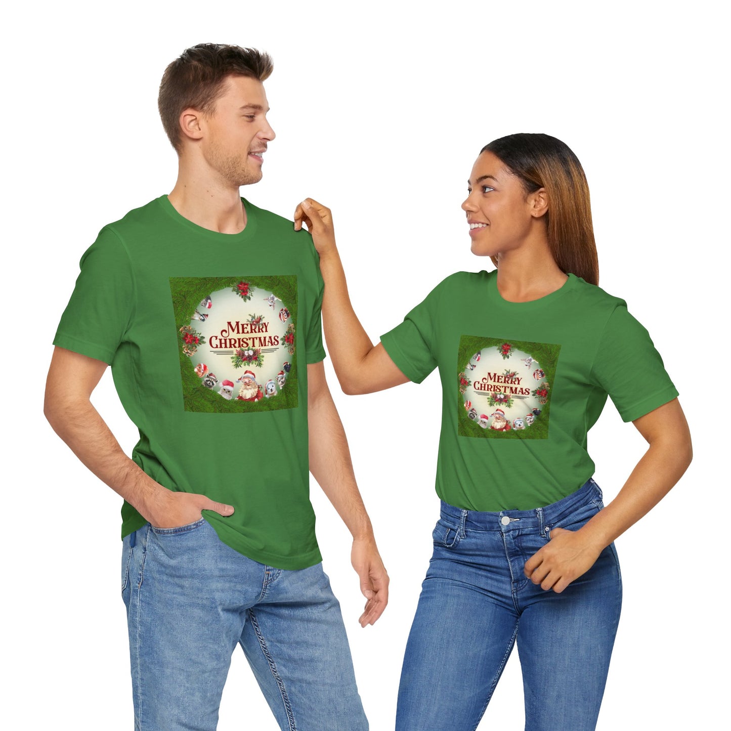 Santa and Critters / Christmas Short Sleeve Tee | Unisex Jersey