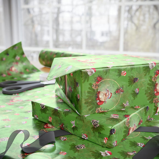 Wrapping Paper Santa and Critters | Cute Animals in Santa Hats