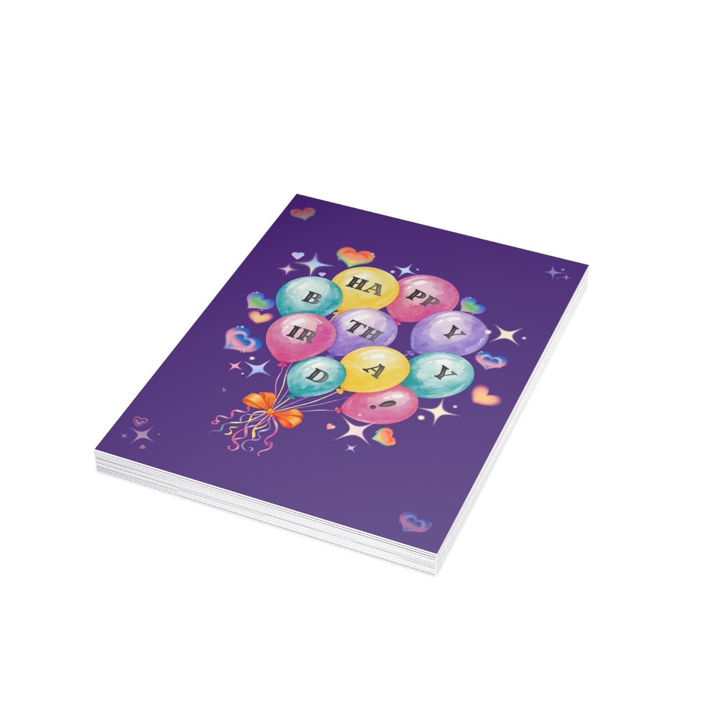 Birthday Balloon Greeting Card | Colorful Happy Birthday | Balloon Bouquet on Purple (1pc, 10pc)