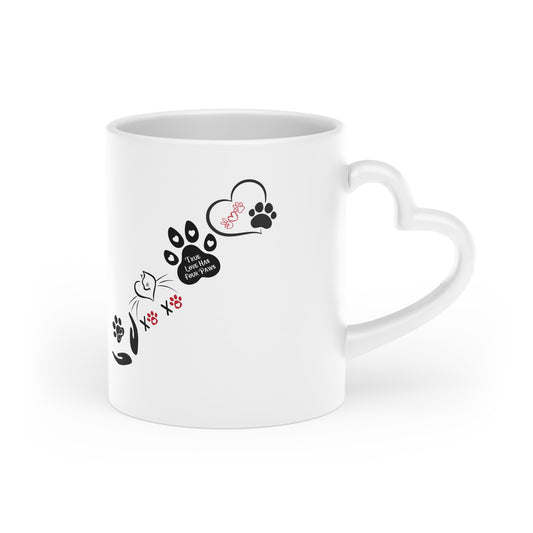 Cute Cats & Hearts | Four Paws Love Cat Coffee Cup | Heart-Shaped Mug