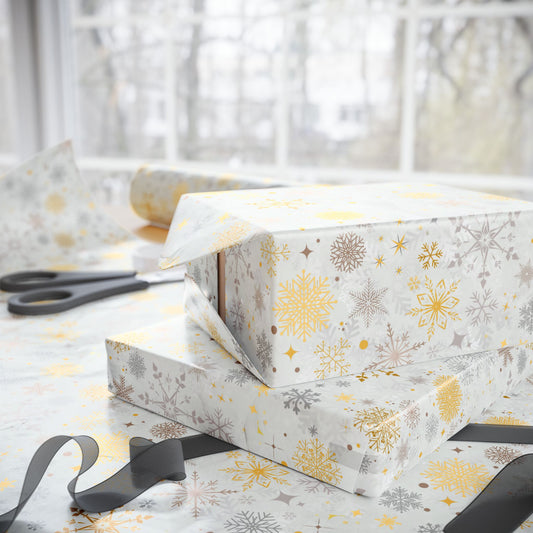 Silver and Gold Gift Wrap | Winter Snowflake | Snow Fall Wrapping Paper