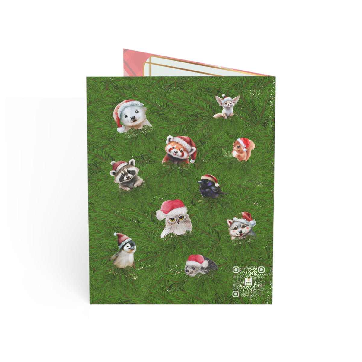 Santa and Critters | Merry Christmas Peek a Pine | Greeting Cards
