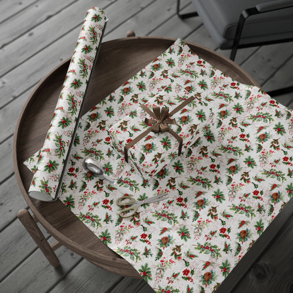 Berries and Pine Gift Wrap | Winter Season Wrapping Paper