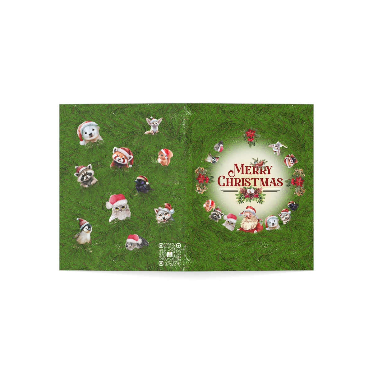 Santa and Critters | Merry Christmas Peek a Pine | Greeting Cards