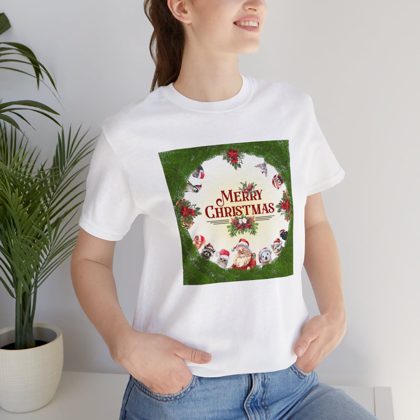 Santa and Critters / Christmas Short Sleeve Tee | Unisex Jersey