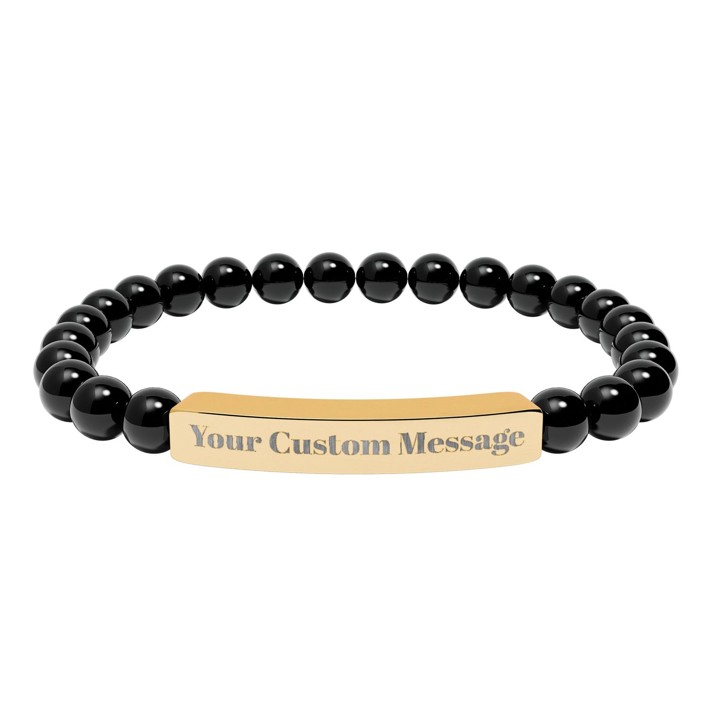 Custom Engravable Natural Stone Bead Bracelet — Custom Message Bar