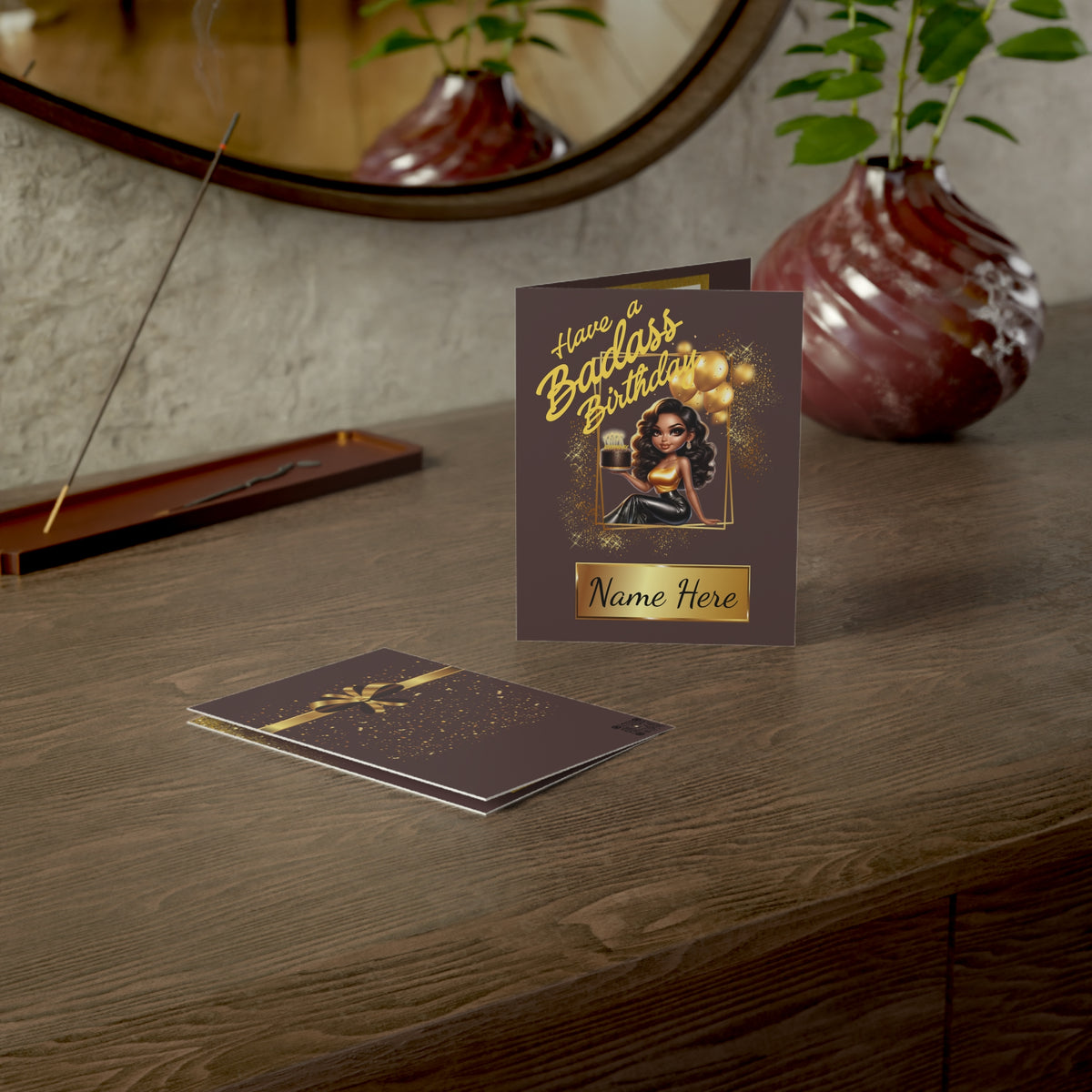 Badass Birthday (Queen) Cards | Custom B-Day | Unapologetic Black (1, 10 pcs)