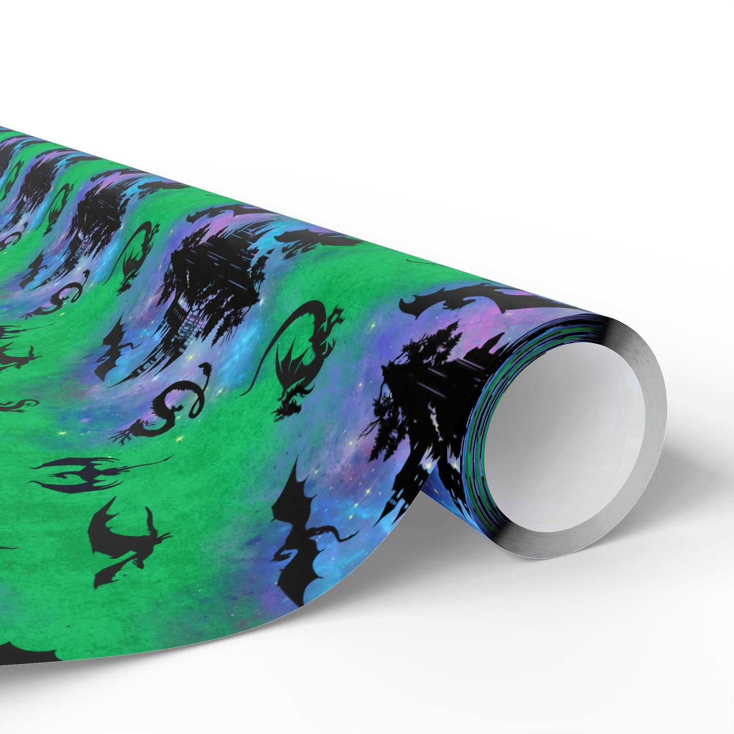 World of Dragons Gift Wrap | Nebula Castle and Dragon Flight | Fantasy Wrapping Paper