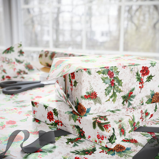 Berries and Pine Gift Wrap | Winter Season Wrapping Paper