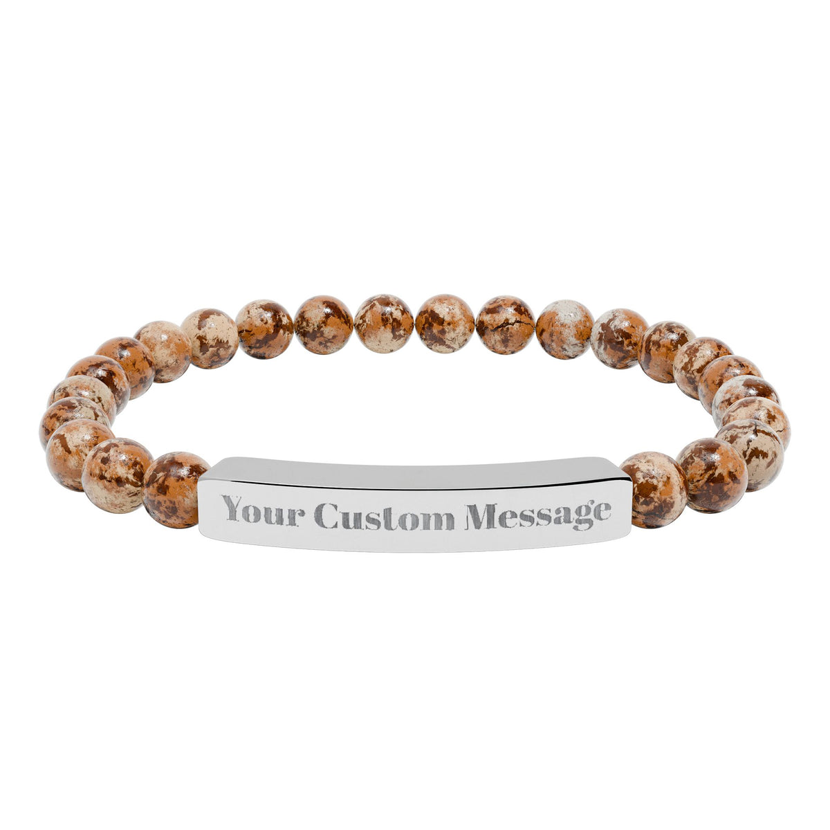 Custom Engravable Natural Stone Bead Bracelet — Custom Message Bar