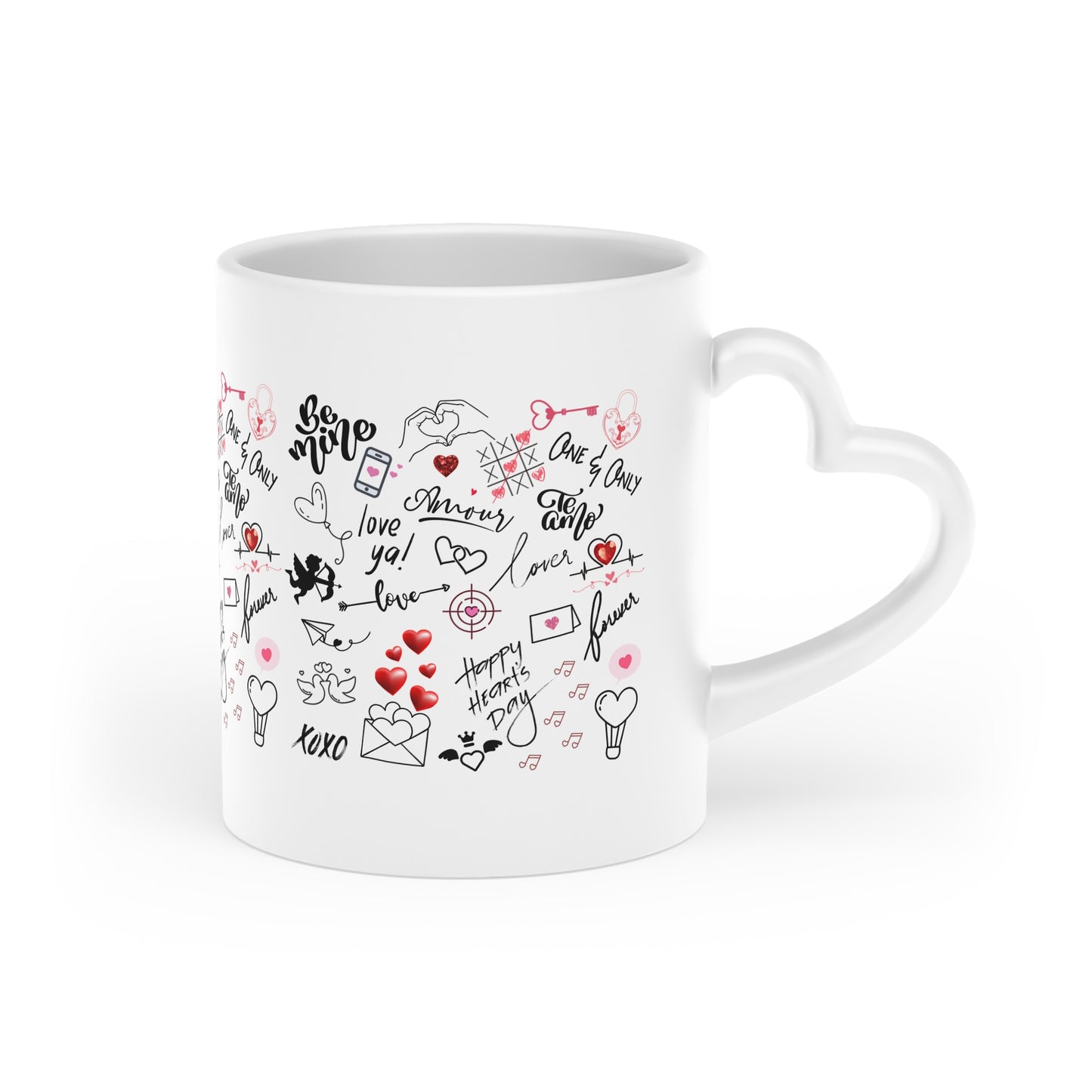 Heart-Shaped Mug with Love Language Print | "Cup Full of Love" | Hot Chocolate Memories or Tea for Two