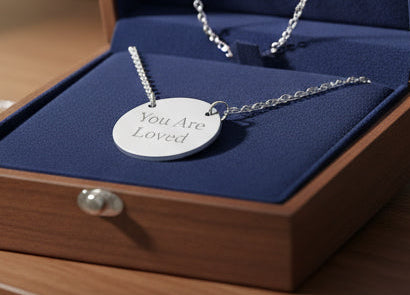 Engraved Circle Necklace - "You Are Loved" Personalized Necklace, Customized Pendant, Meaningful Gift,
