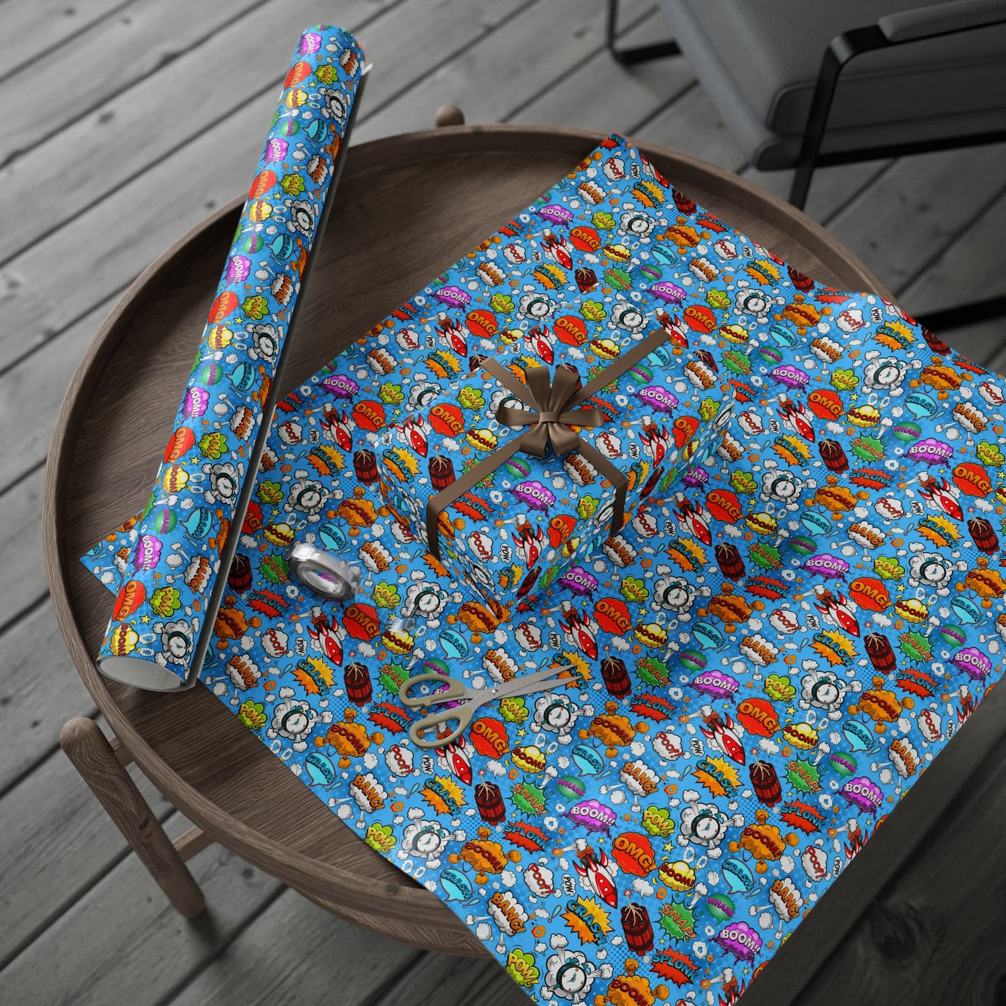 Comics Run Loose Gift Wrap | Comic Rocket Wrapping Paper Roll | Colorful Pop Art Graphic Exploration