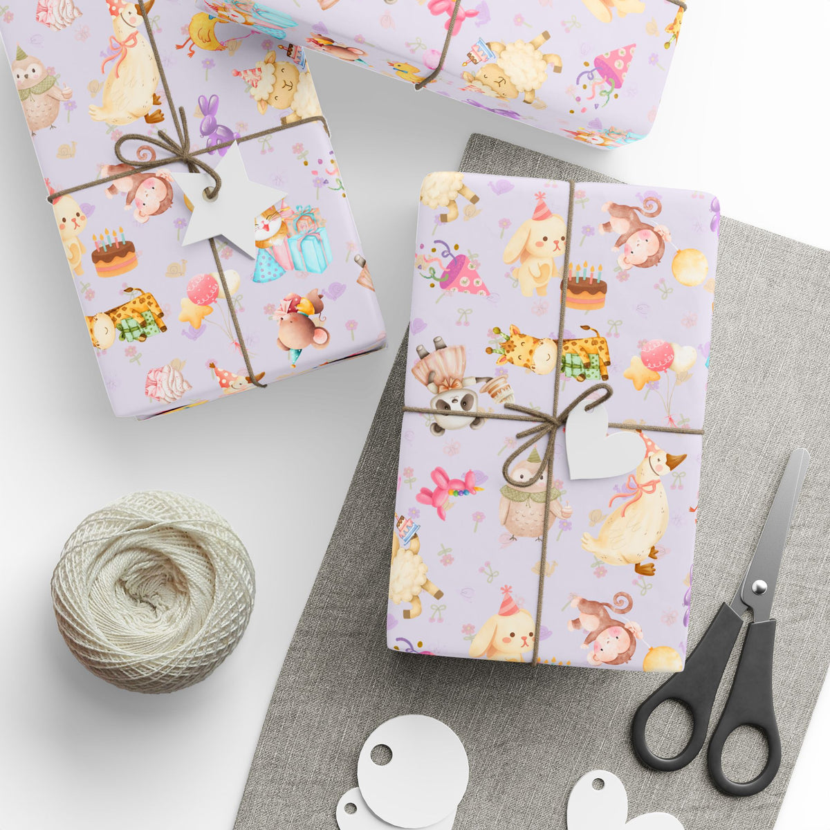 Cutie Critters Lavender Party | Birthday Kids Gift Wrap Roll | Animal Party Wrapping Paper