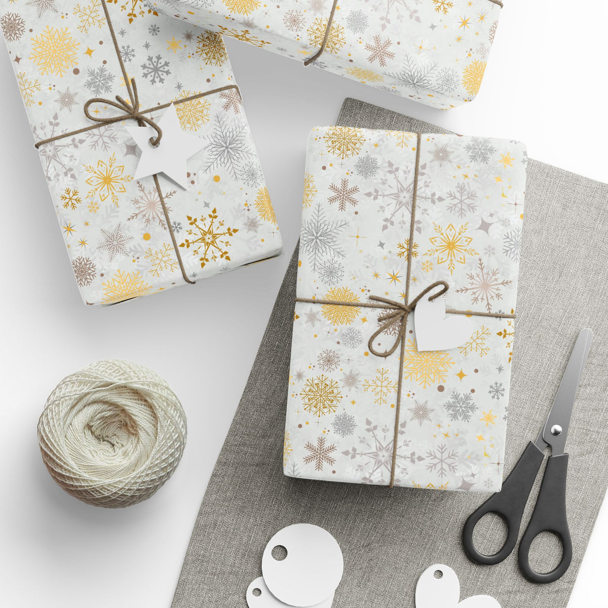 Silver and Gold Gift Wrap | Winter Snowflake | Snow Fall Wrapping Paper