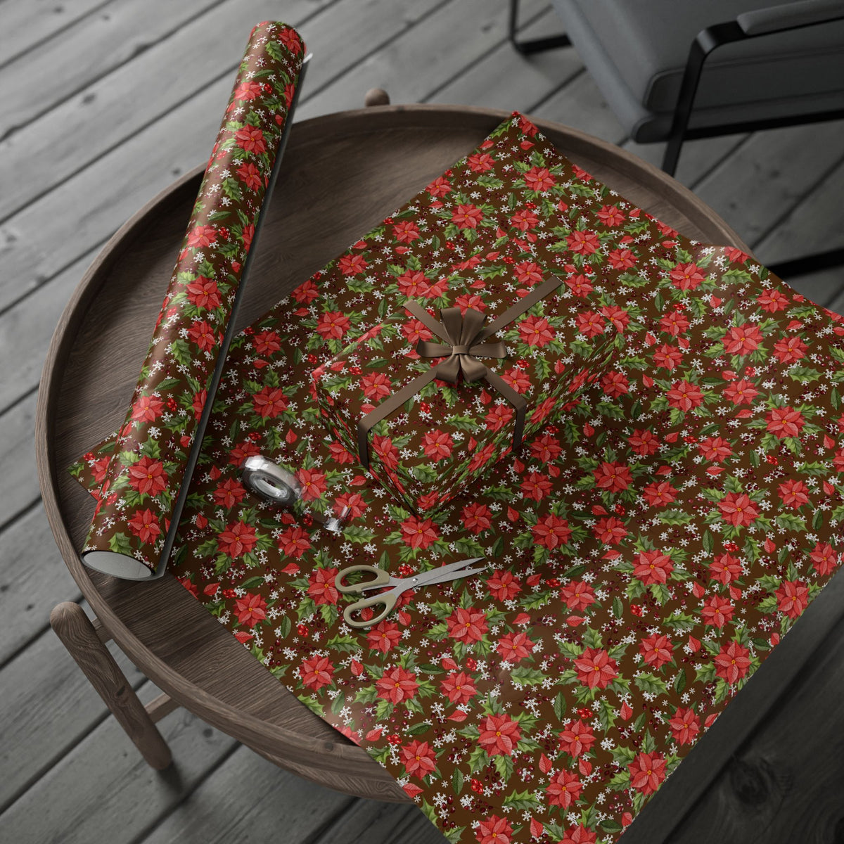 Poinsettia Snow Garden | Holiday Patterns Wrapping Paper