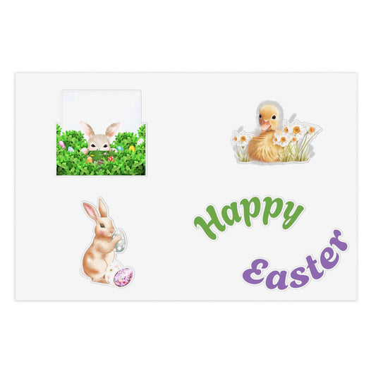 Easter Bunny & Duck Sticker Sheet — 5pc Pastel "Happy Easter" Pack