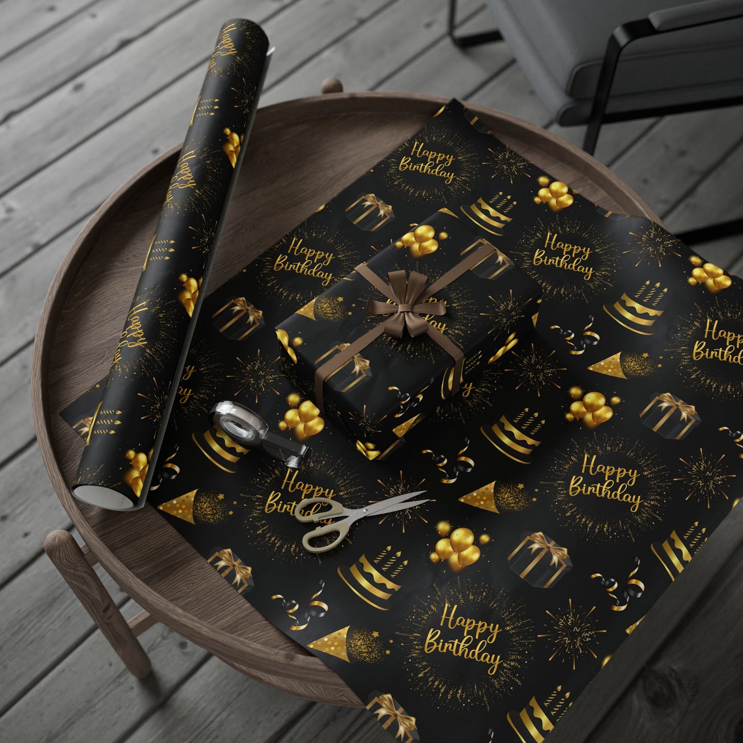 Birthday of Gold | Black and Gold | For All Age Wrapping Papers