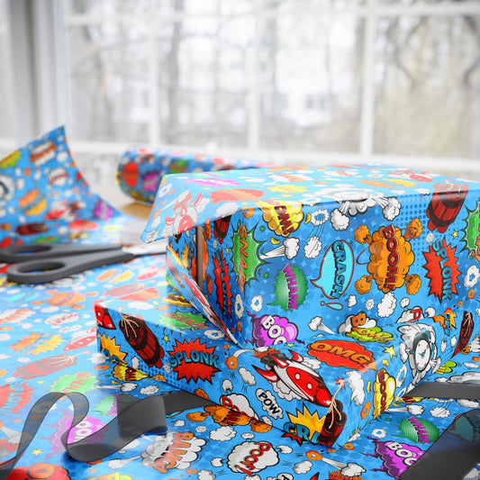 Comics Run Loose Gift Wrap | Comic Rocket Wrapping Paper Roll | Colorful Pop Art Graphic Exploration