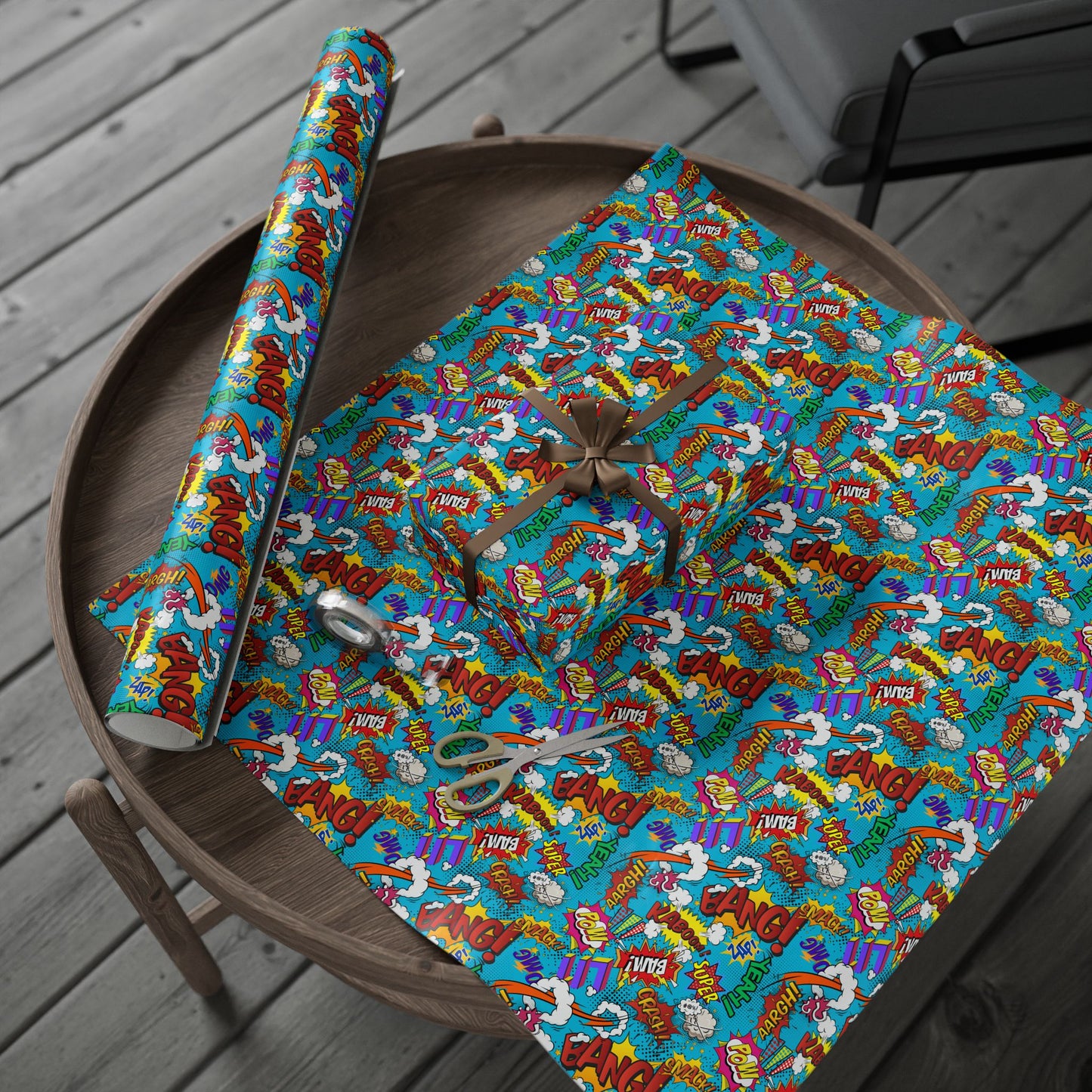 Crash Bang Comics Gift Wrap | Comic Zoom Wrapping Paper Roll | Colorful Pop Art Graphic Exploration