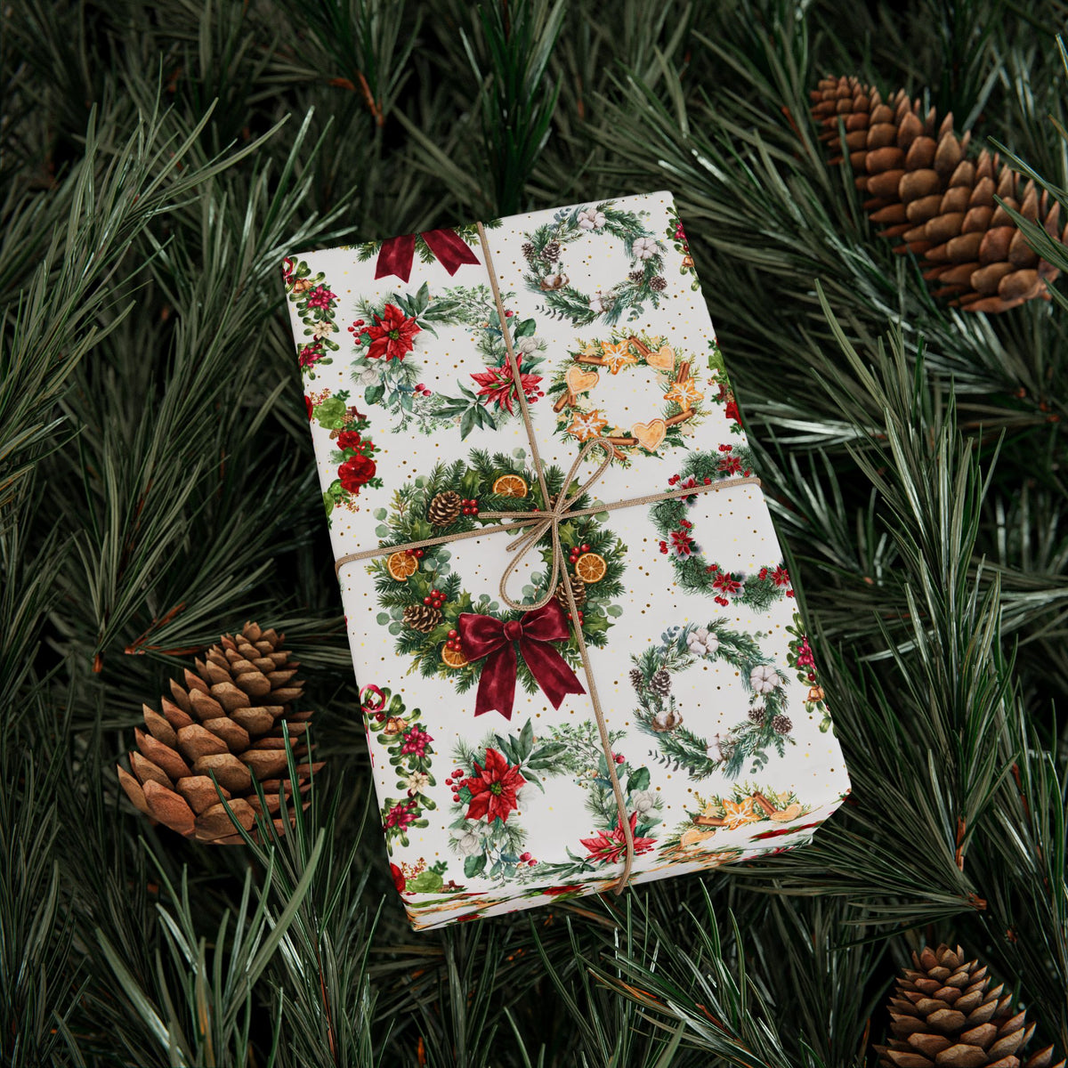 Holiday Adornments Gift Wrap | Holiday Wreaths | Winter Season Wrapping Paper