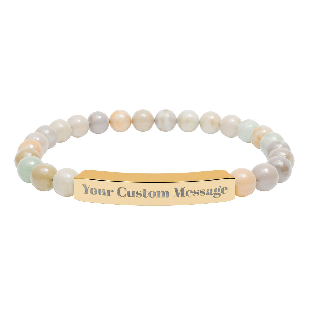 Custom Engravable Natural Stone Bead Bracelet — Custom Message Bar