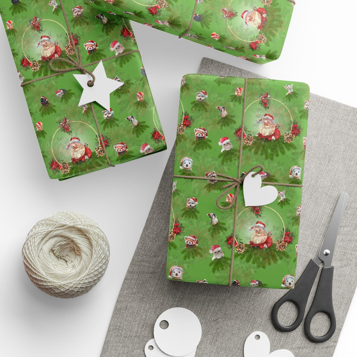 Wrapping Paper Santa and Critters | Cute Animals in Santa Hats
