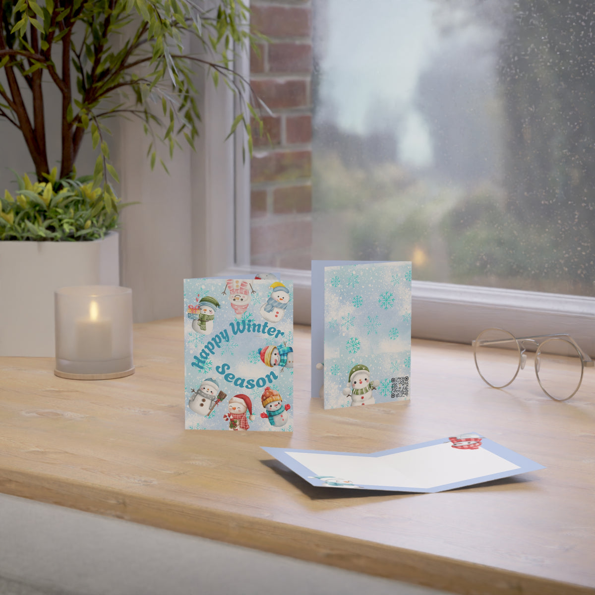 Snowmen at Play | Delightful & Personalized Winter Season Greeting Cards (1, 10 pcs)